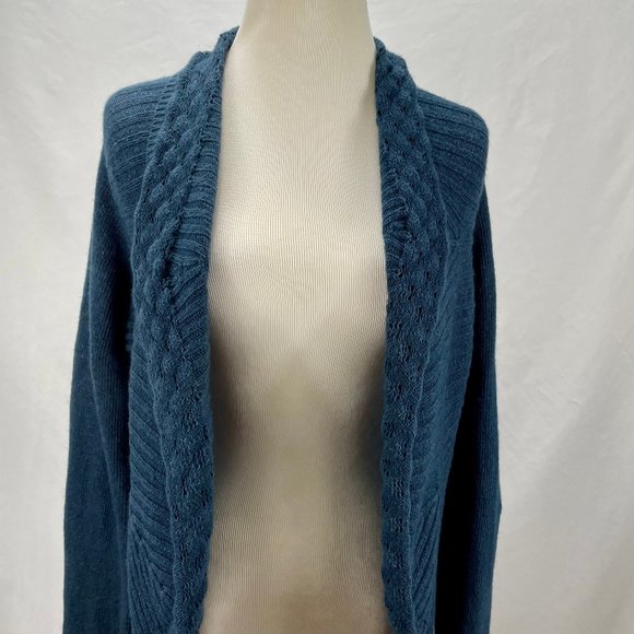 Anthropologie Knitted and Knotted Long Oversized Cardigan Sweater Teal Cotton - Picture 4 of 12